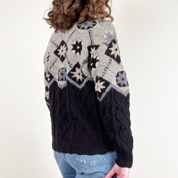 Vintage Cable Knit Wool Silk Fair Isle Scandinavian Oversized Winter Christmas - Picture 2 of 7